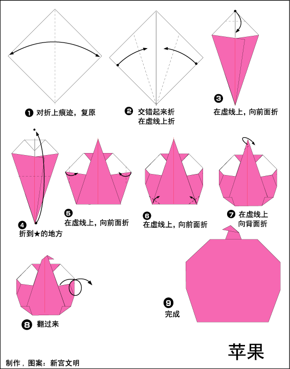 儿童折纸,简单折纸教程之蔬菜和水果折纸方法之苹果折纸方法