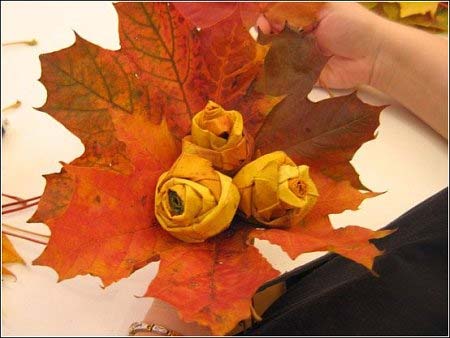 用枫叶快速制作玫瑰花 枫叶diy花朵