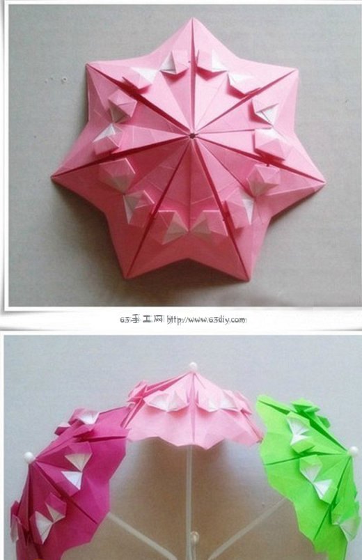 漂亮的立体小雨伞折纸图解