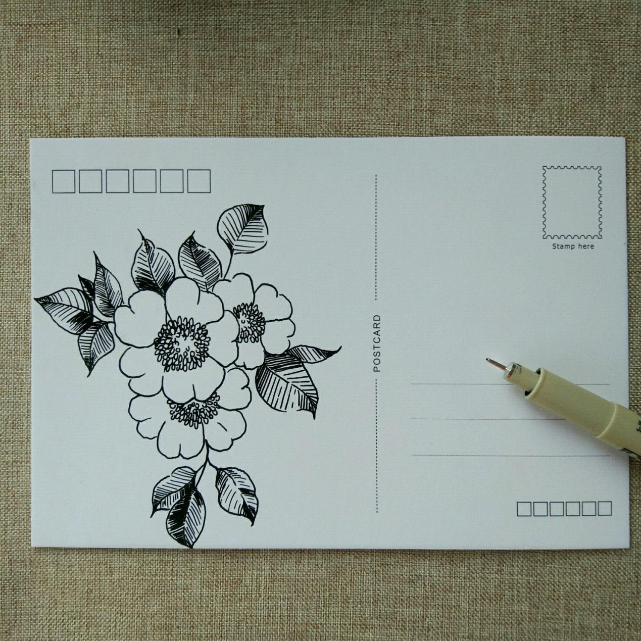 手工绘贺卡明信片手工制作方法,简单漂亮的花朵图案简单绘画方法