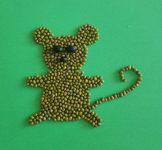 幼儿园豆子手工粘贴画,用豆子diy创意粘贴可爱的小老鼠