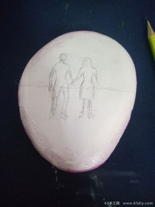 夕阳下的爱侣石头画手绘教程