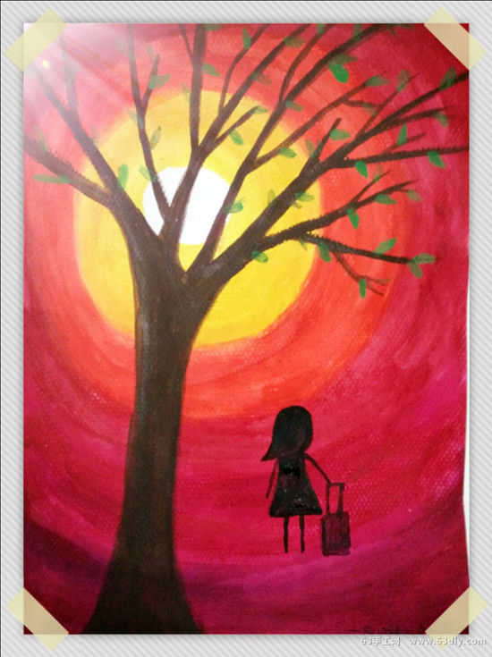 水彩画之树下的背影手绘教程